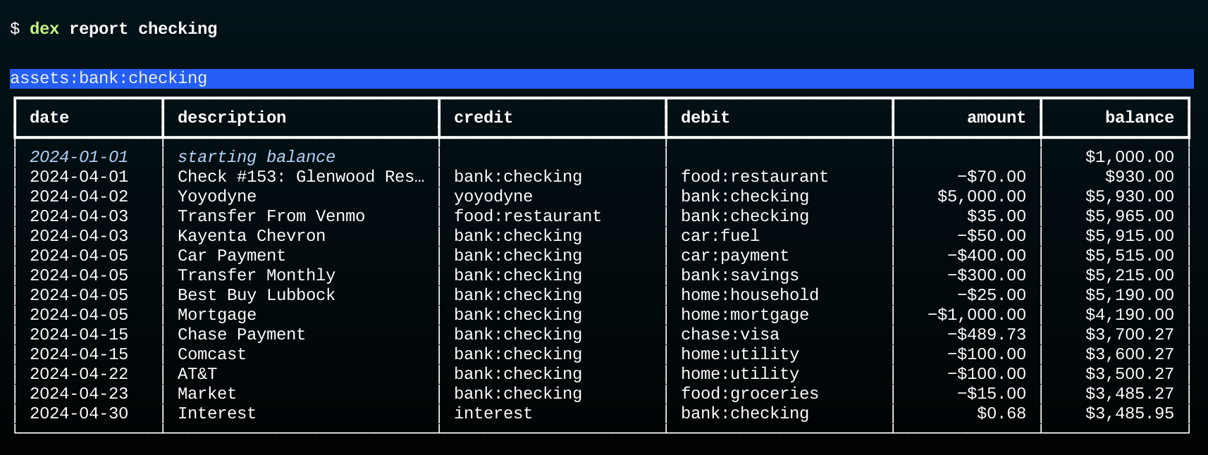 checking account report